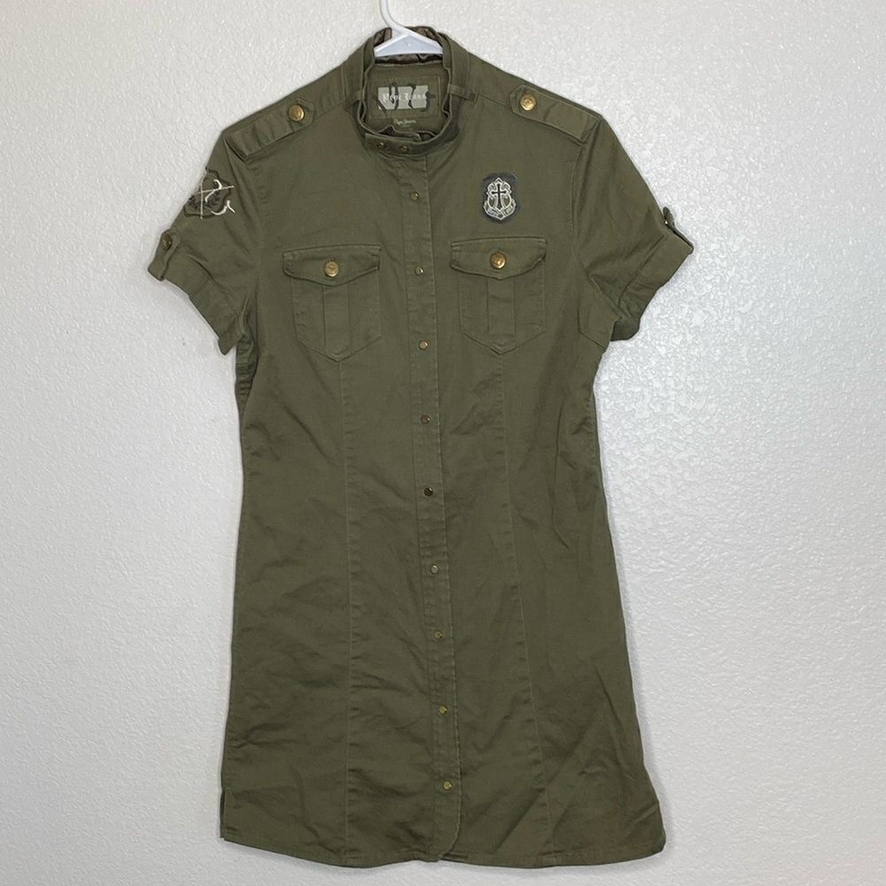 PEPE JEANS London Olive Green Military Style Women’s Dress Size L